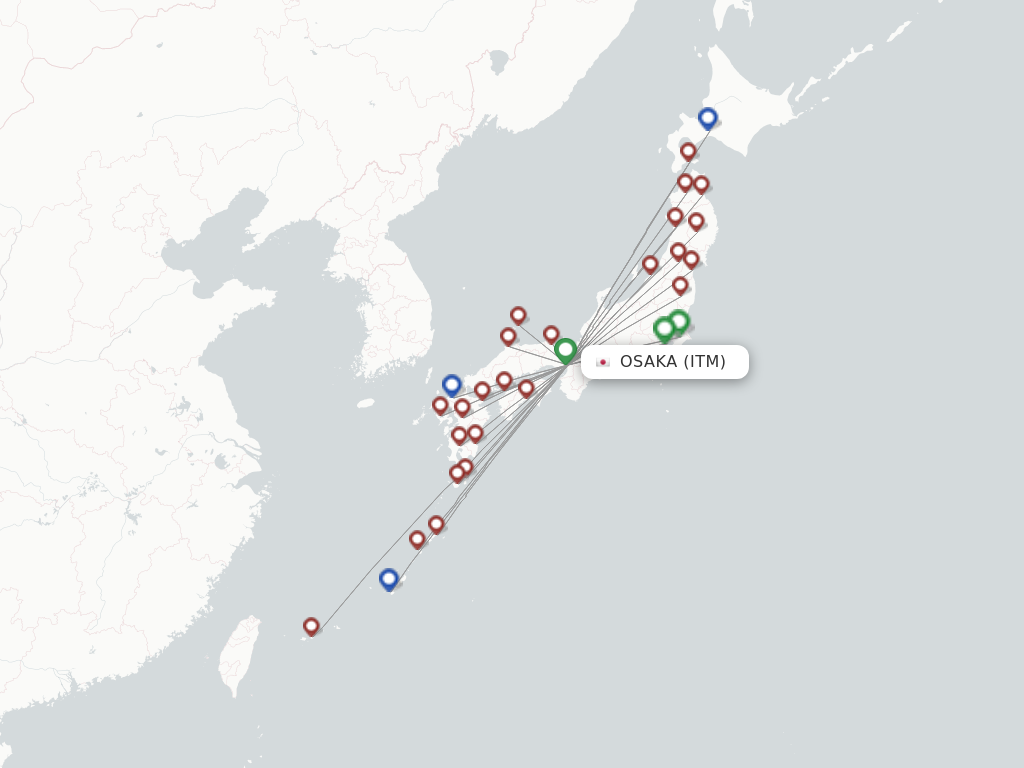 Flights from Osaka to Miyakojima route map