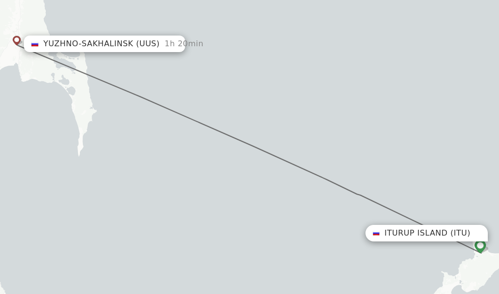 Flights from Iturup Island to Yuzhno-Sakhalinsk route map