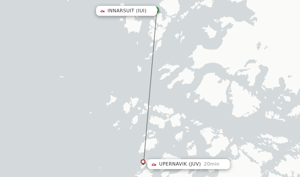 Flights from Innarsuit to Upernavik route map