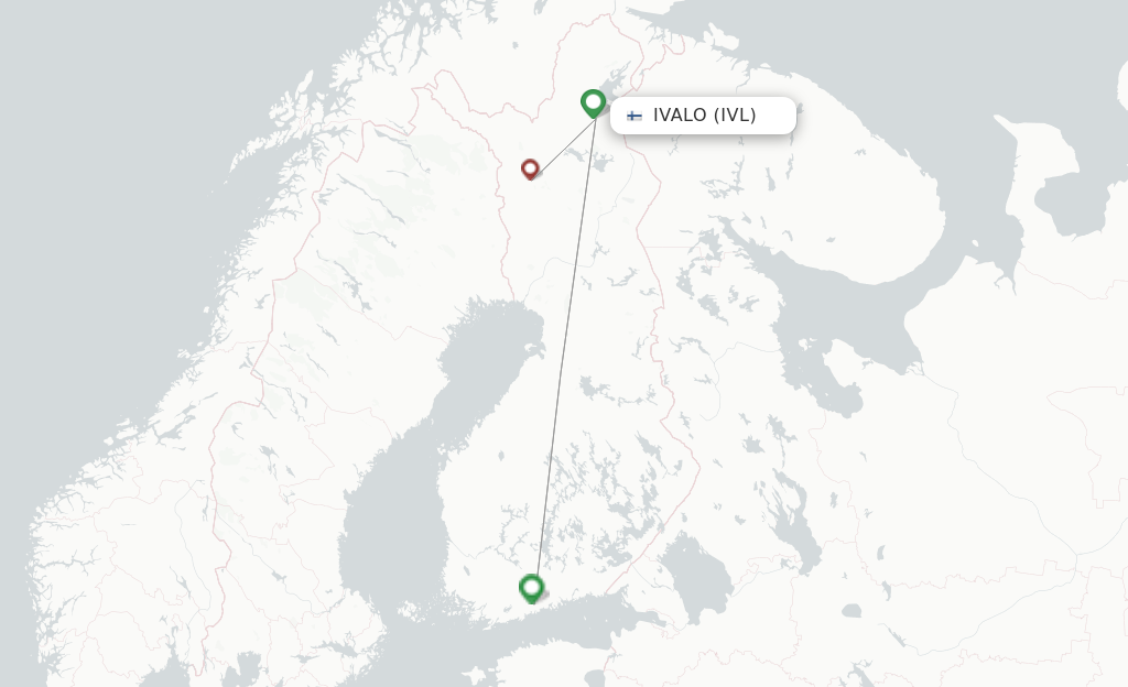 Route map with flights from Ivalo with Finnair