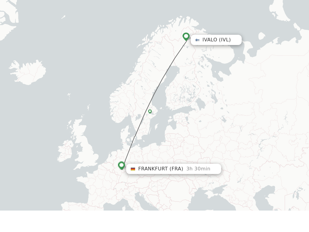Flights from Ivalo to Frankfurt route map