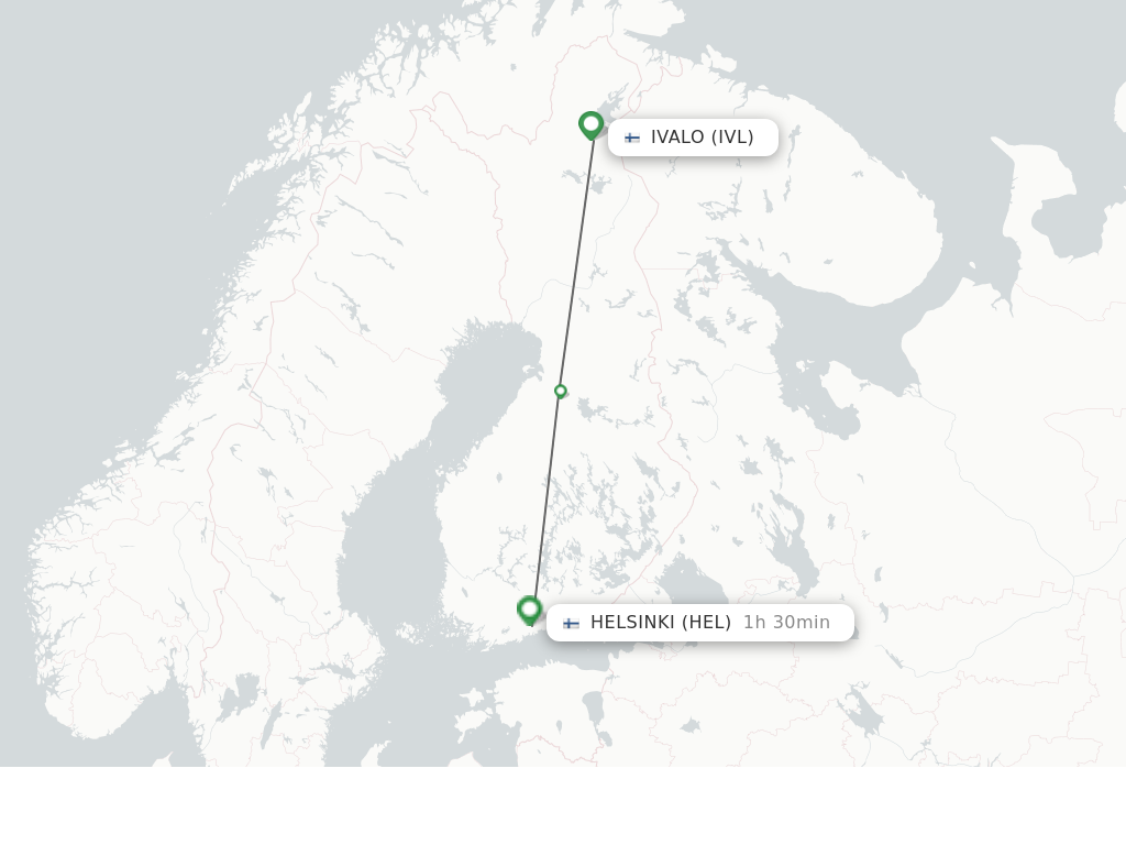 Flights from Ivalo to Helsinki route map