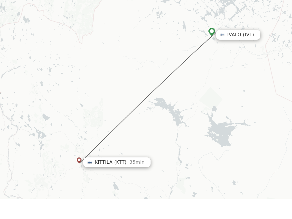Flights from Ivalo to Kittila route map
