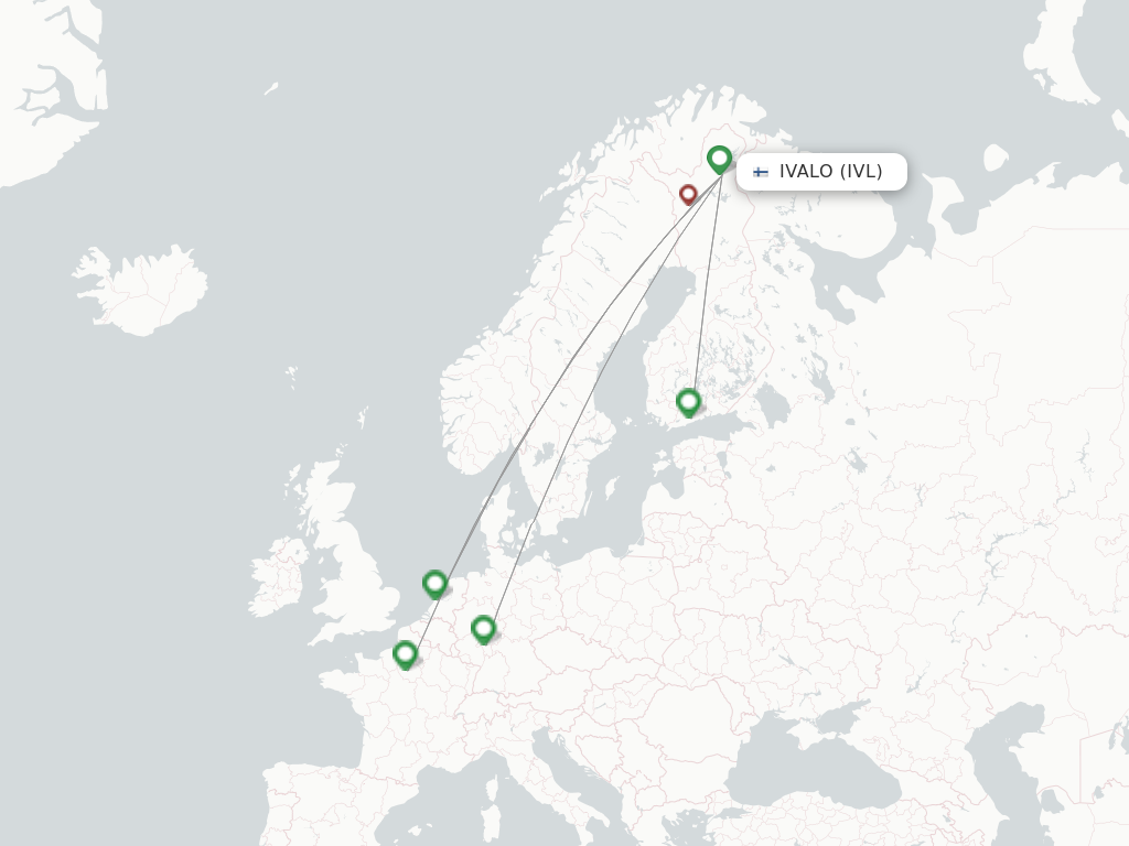 Flights from Ivalo to Paris route map