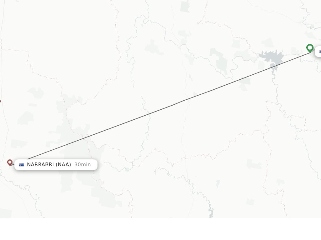 Flights from Inverell to Narrabri route map