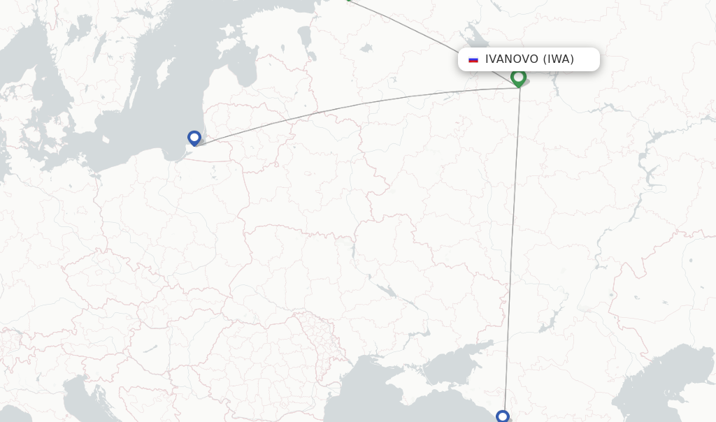 Route map with flights from Ivanovo with Ikar