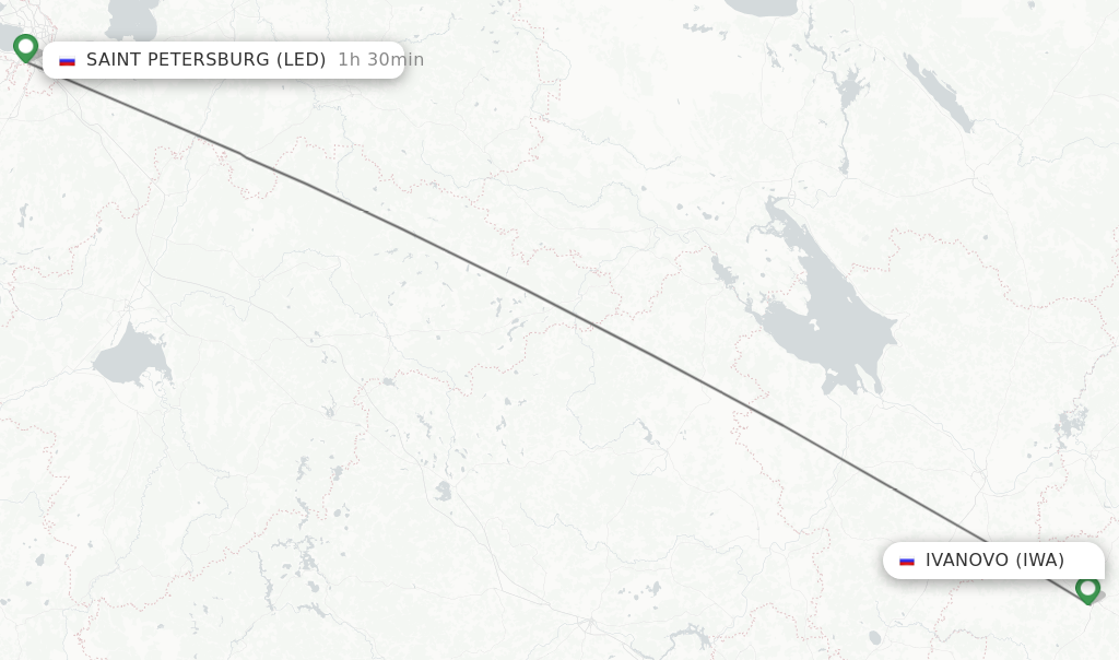 Flights from Ivanovo to Saint Petersburg route map