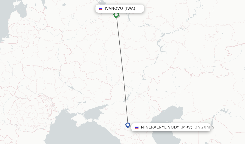Flights from Ivanovo to Mineralnye Vody route map