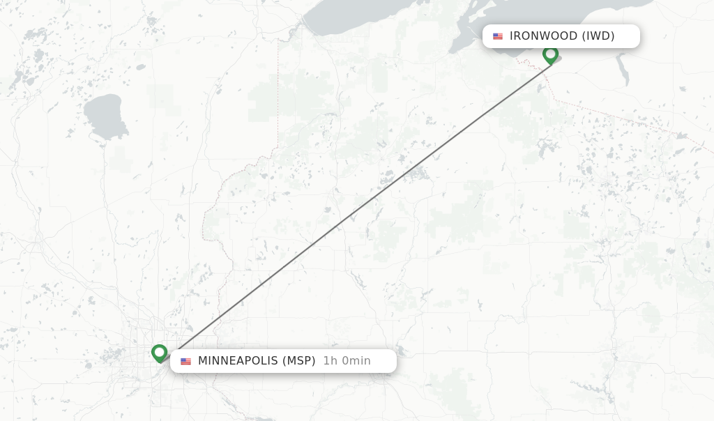 Direct (nonstop) flights from Ironwood to Minneapolis schedules