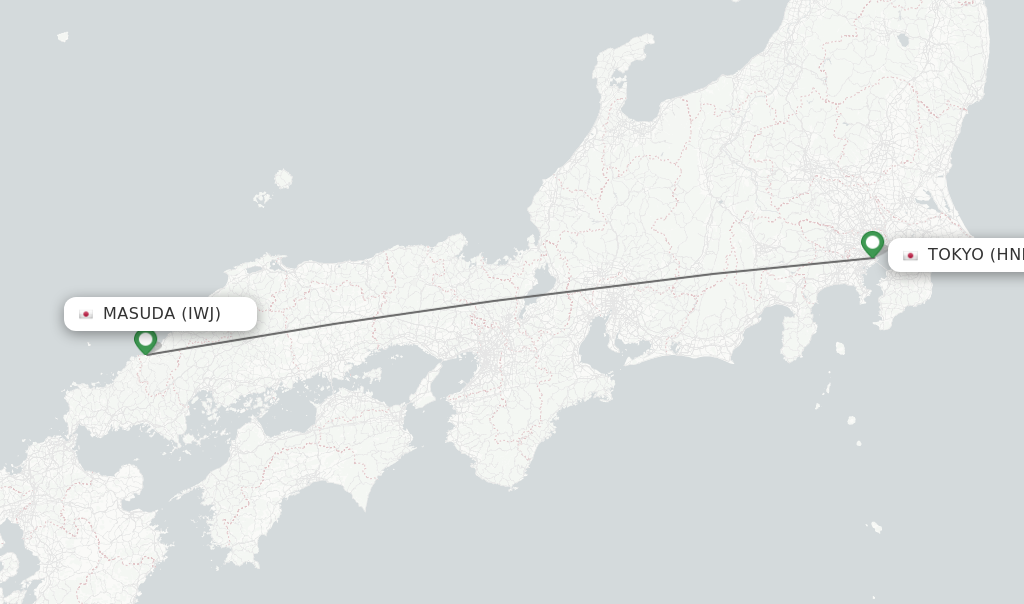 Flights from Masuda to Tokyo route map