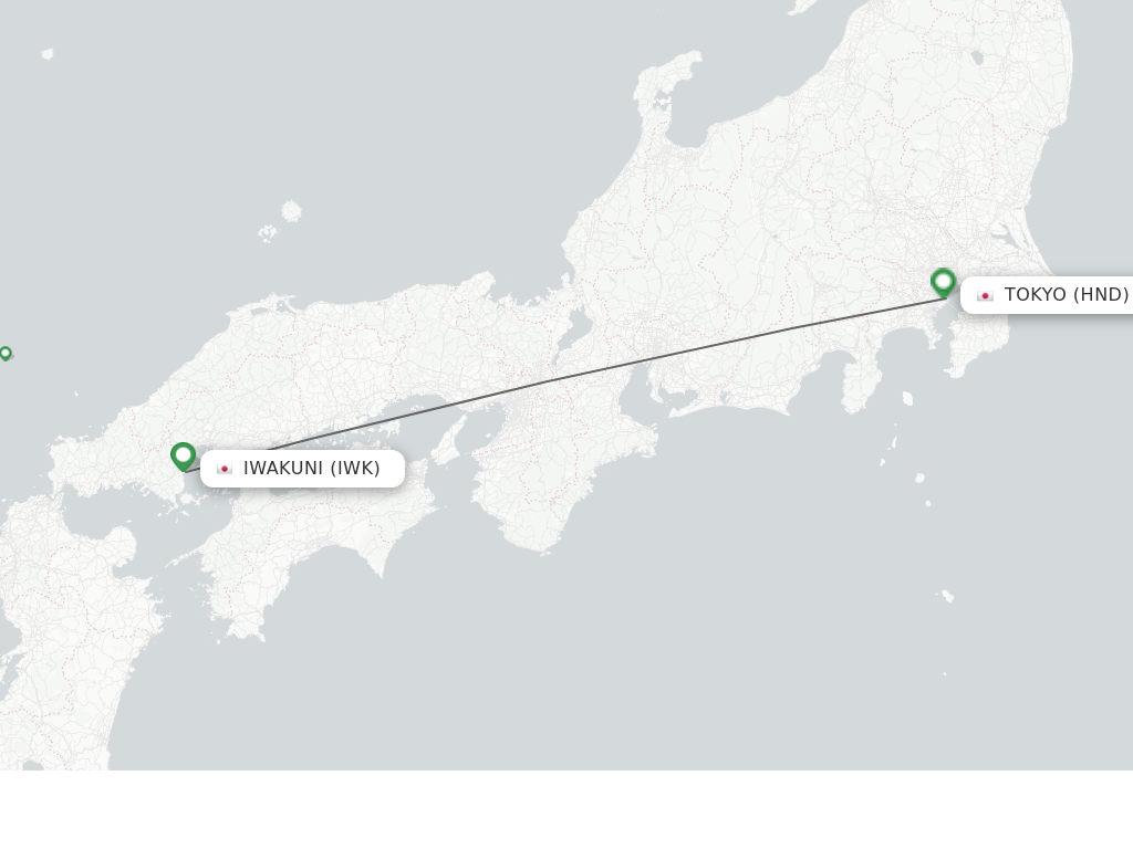 Flights from Iwakuni to Tokyo route map