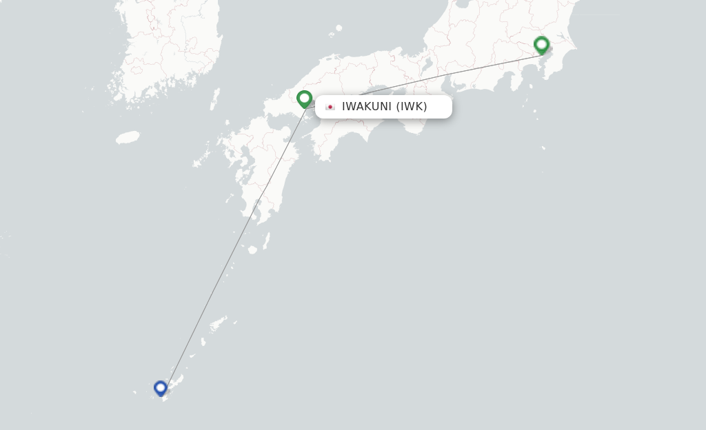 Route map with flights from Iwakuni with ANA