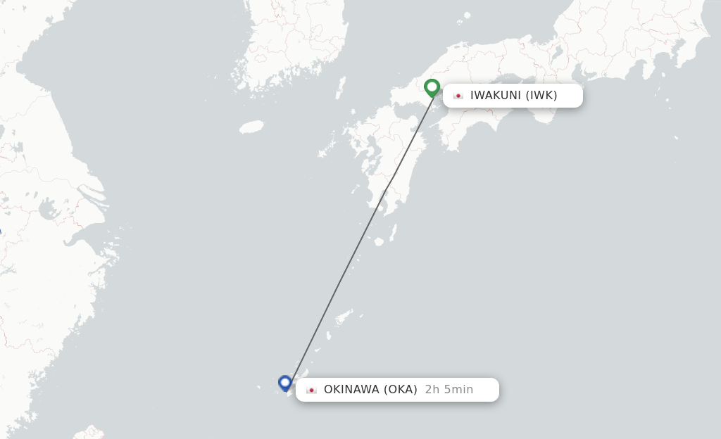 Flights from Iwakuni to Okinawa route map