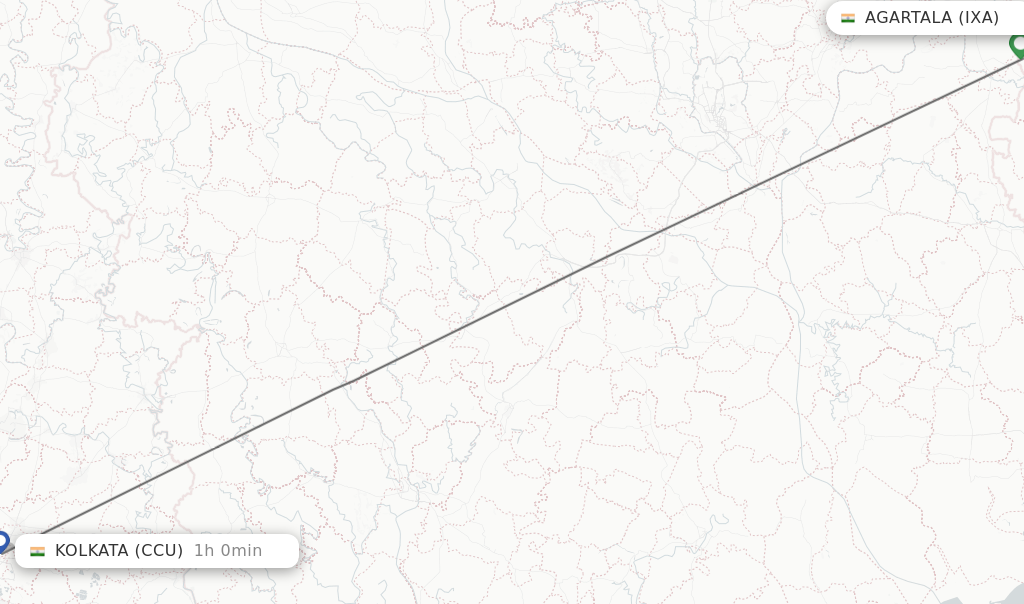 Flights from Agartala to Kolkata route map