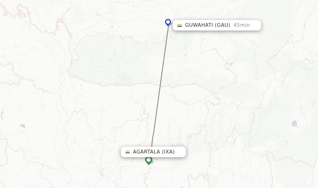 Flights from Agartala to Guwahati route map