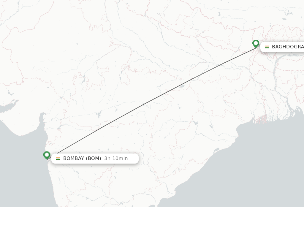 Flights from Bagdogra to Mumbai route map
