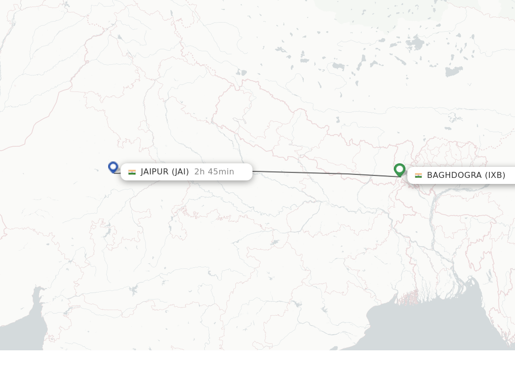 Flights from Bagdogra to Jaipur route map