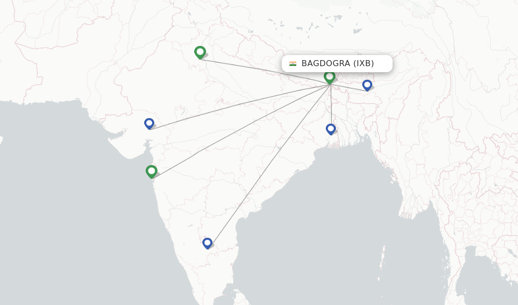 Route map with flights from Bagdogra with SpiceJet