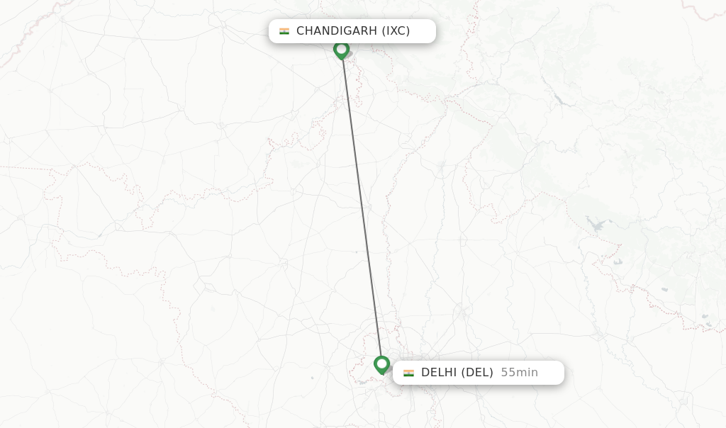 Flights from Chandigarh to Delhi route map