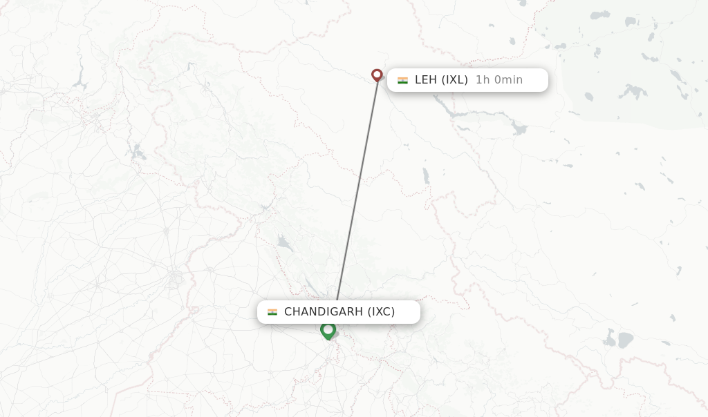 Flights from Chandigarh to Leh route map