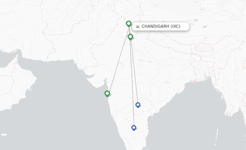 Route map with flights from Chandigarh with Vistara