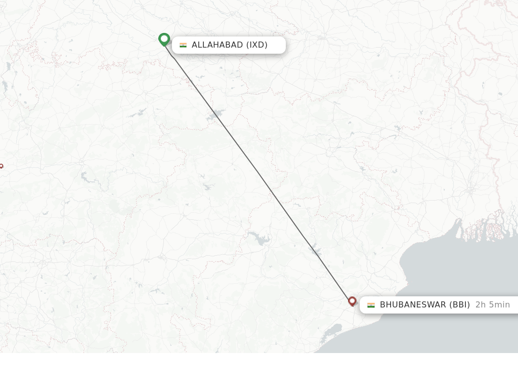 Flights from Allahabad to Bhubaneswar route map