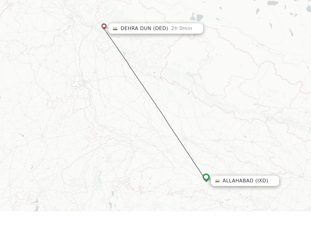Flights from Allahabad to Dehra Dun route map
