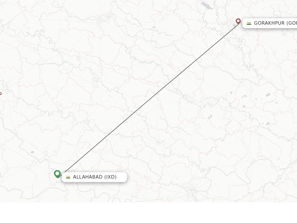 Flights from Allahabad to Gorakhpur route map
