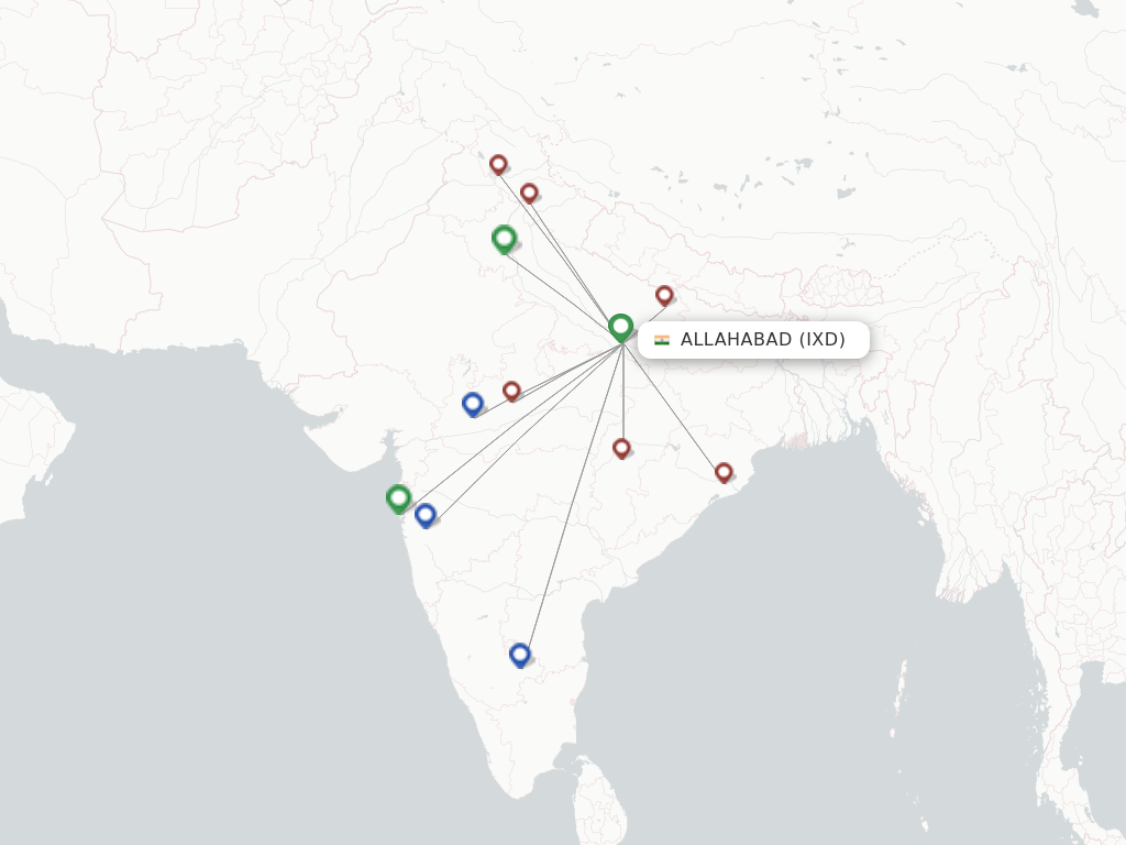 Flights from Allahabad to Bilaspur route map