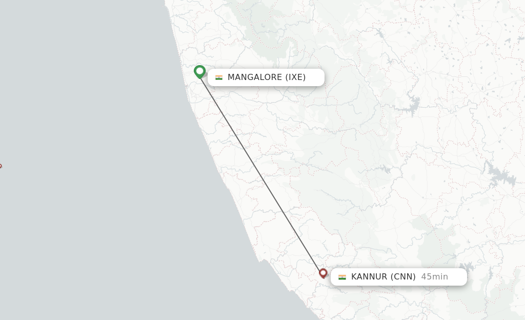 Flights from Mangalore to Kannur route map