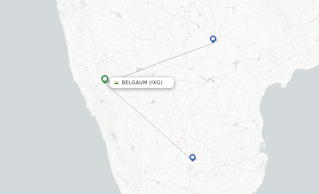 Route map with flights from Belgaum with IndiGo