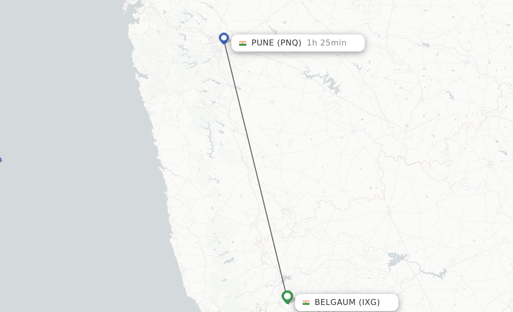 Flights from Pune to Belgaum route map