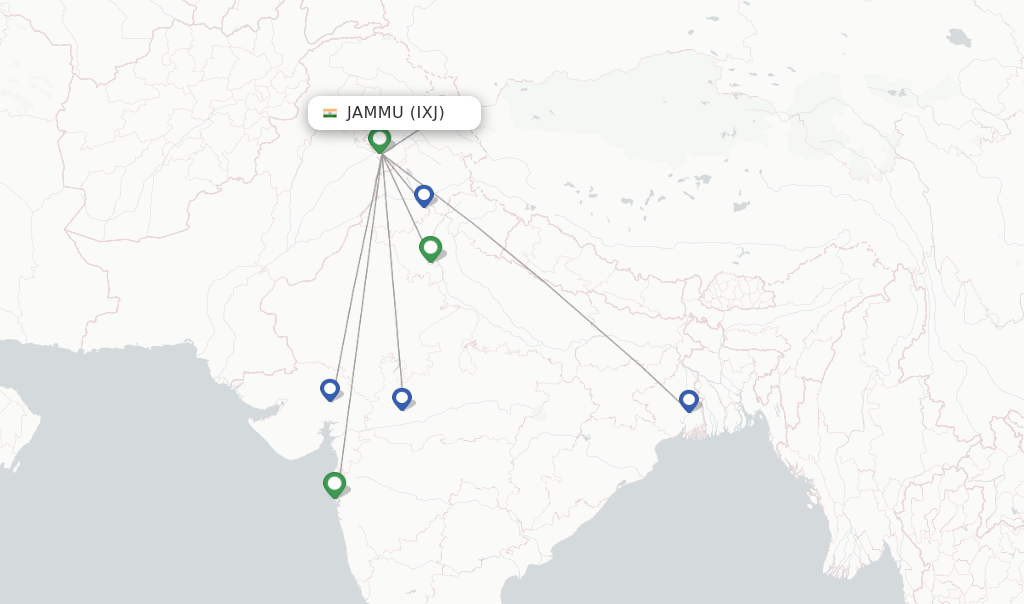 Route map with flights from Jammu with IndiGo