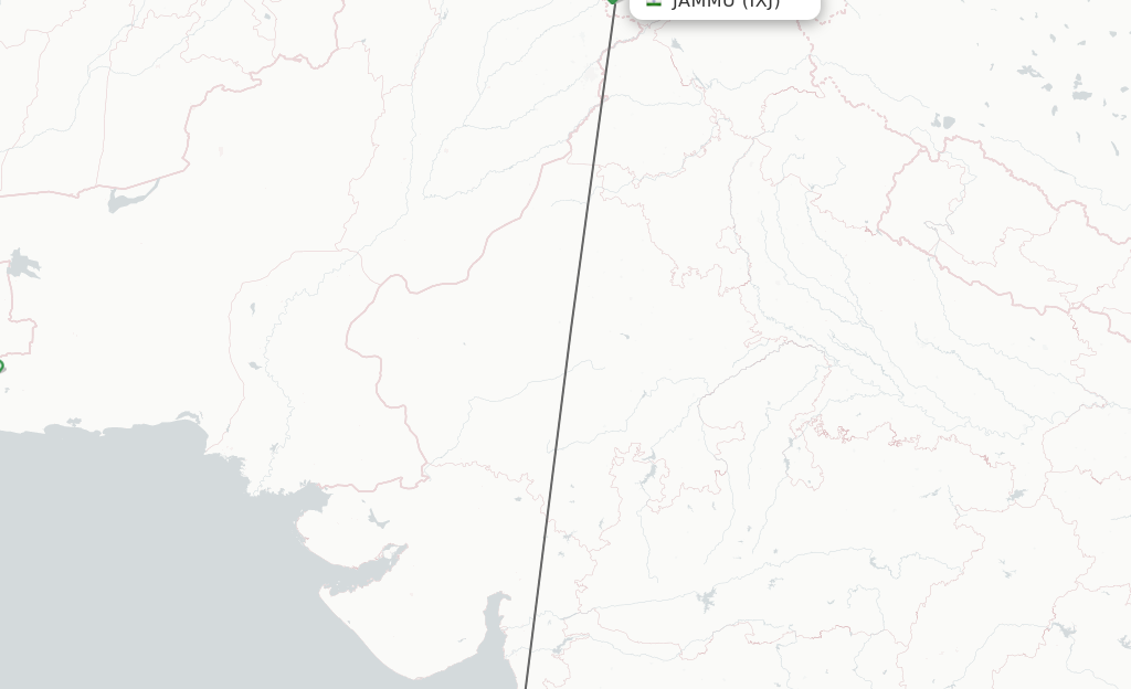 Flights from Jammu to Mumbai route map