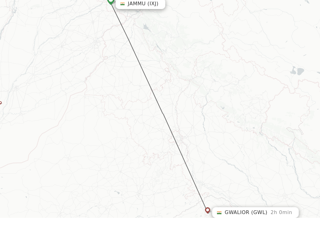 Flights from Jammu to Gwalior route map