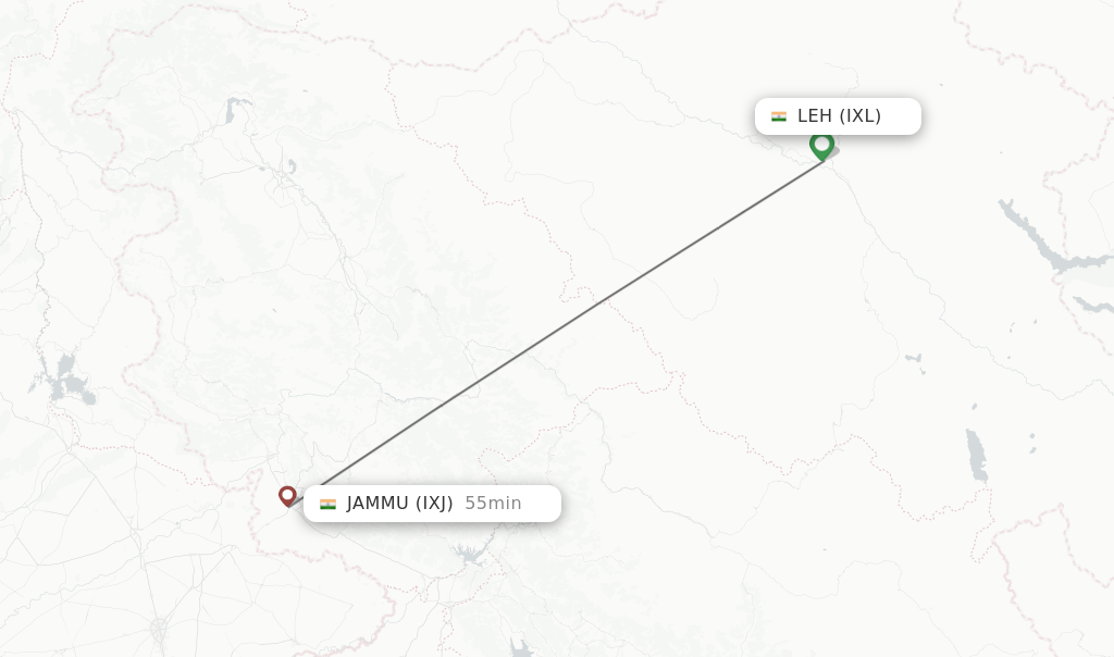 Flights from Leh to Jammu route map