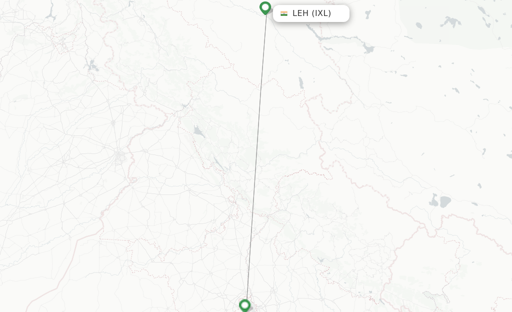 Route map with flights from Leh with SpiceJet