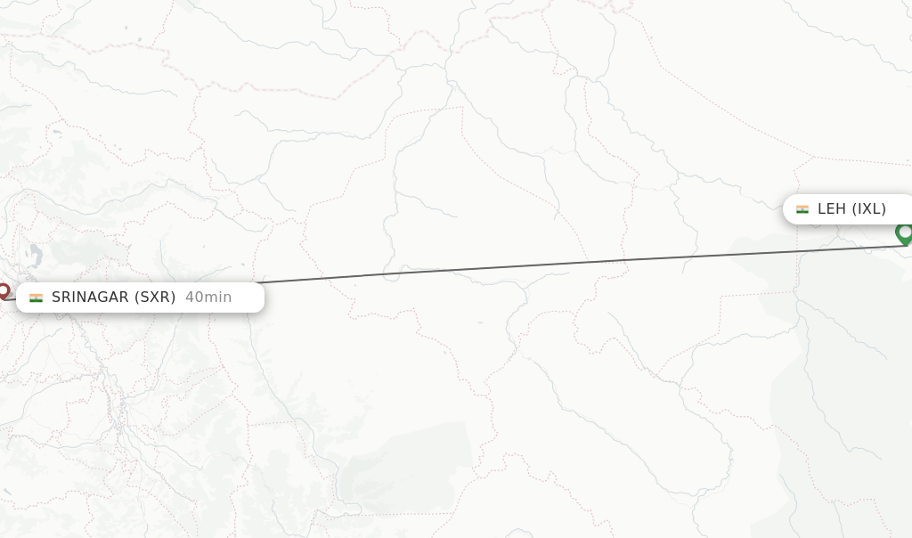 Flights from Leh to Srinagar route map