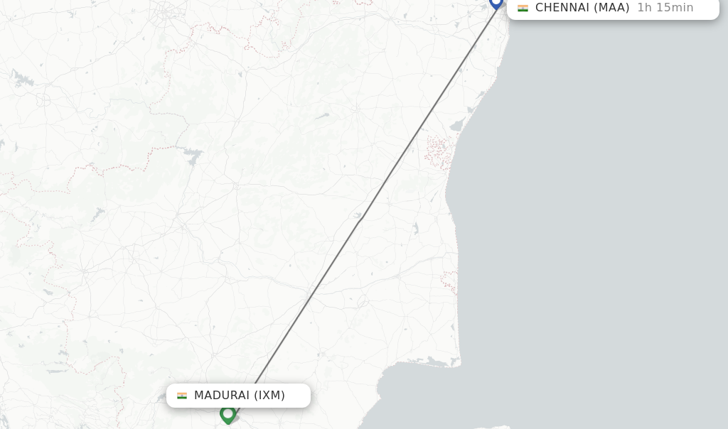 Flights from Madurai to Chennai route map