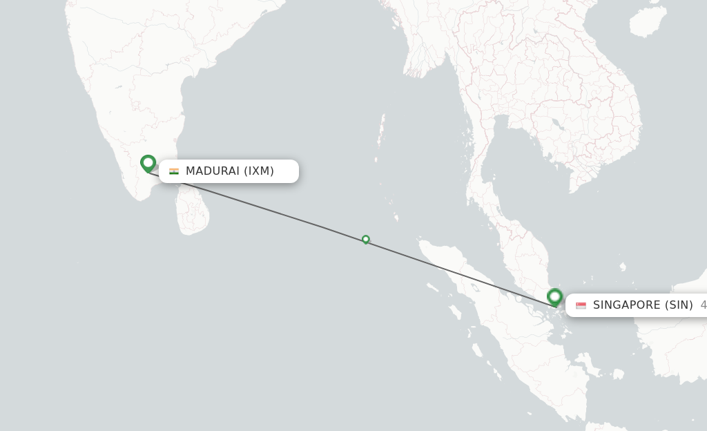 Flights from Madurai to Singapore route map