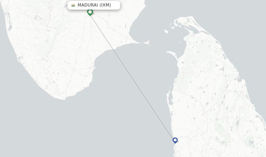 Route map with flights from Madurai with SriLankan Airlines