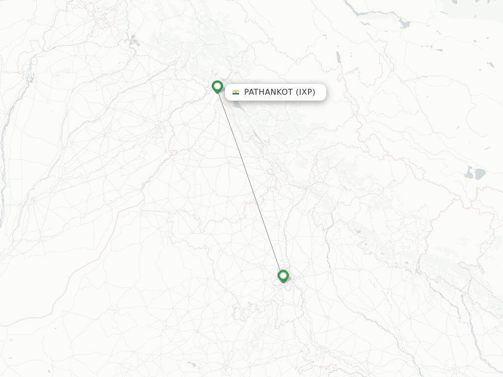 Flights from Pathankot to Delhi route map