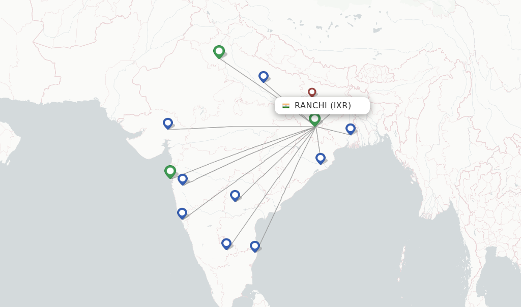Route map with flights from Ranchi with IndiGo