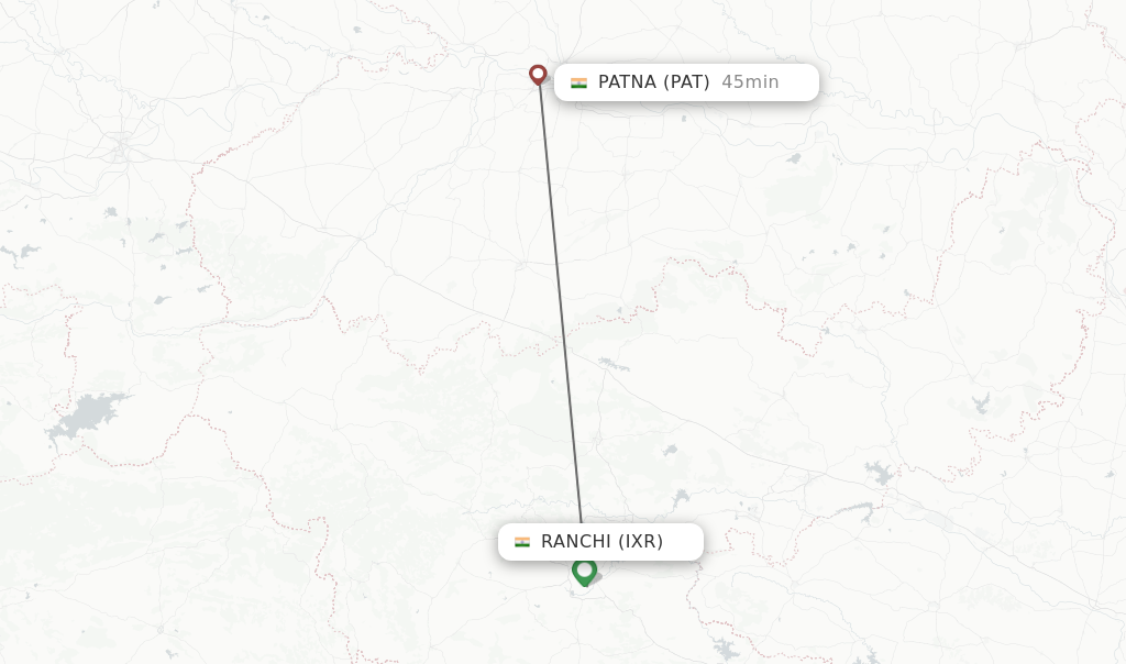 Flights from Ranchi to Patna route map