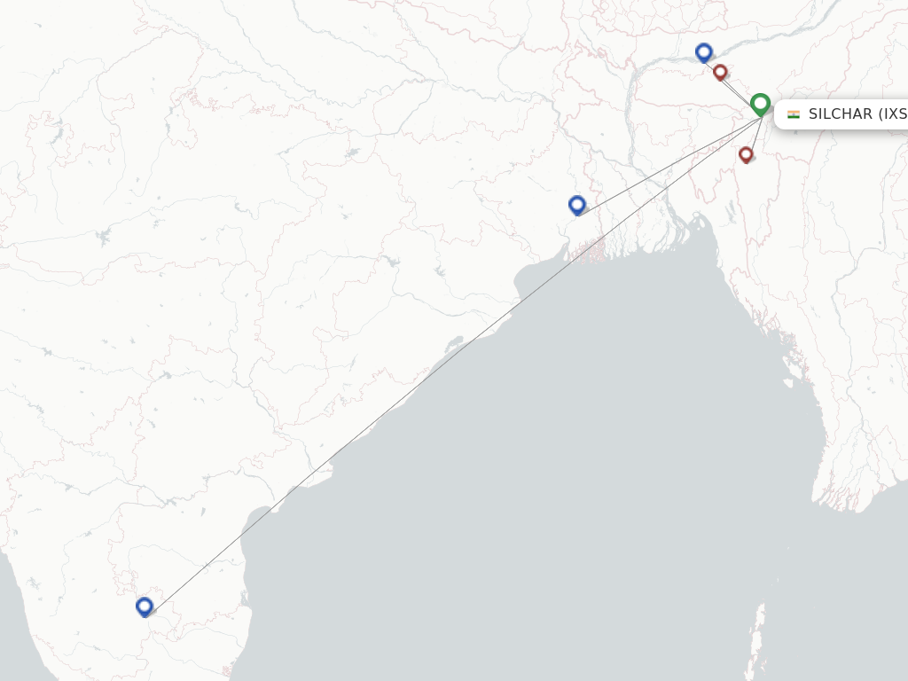 Flights from Silchar to Imphal route map