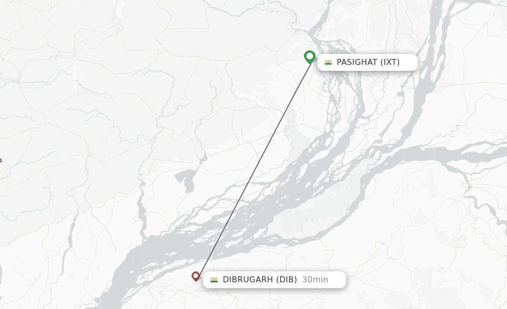 Flights from Dibrugarh to Pasighat route map