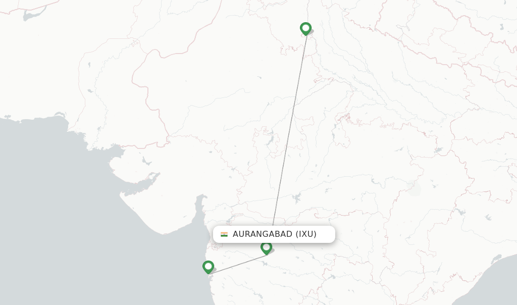 Route map with flights from Aurangabad with Air India