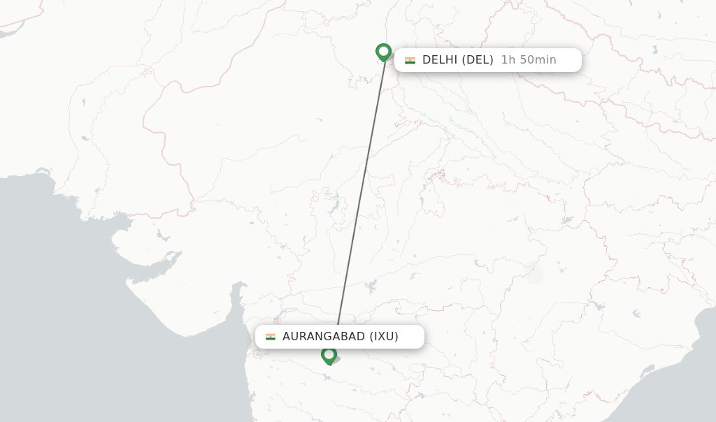 Flights from Aurangabad to Delhi route map