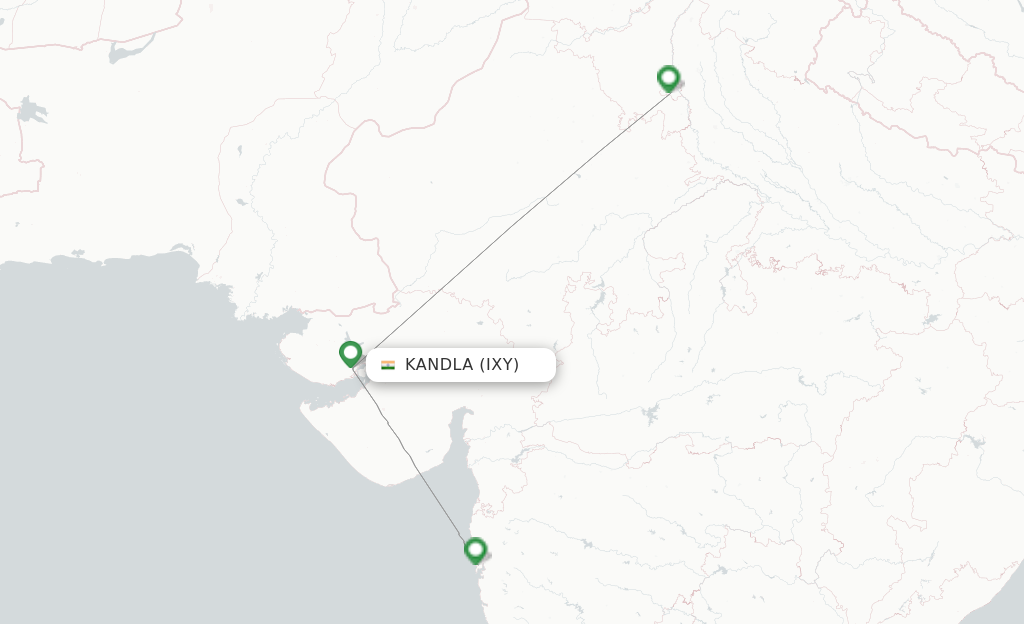 Route map with flights from Kandla with SpiceJet