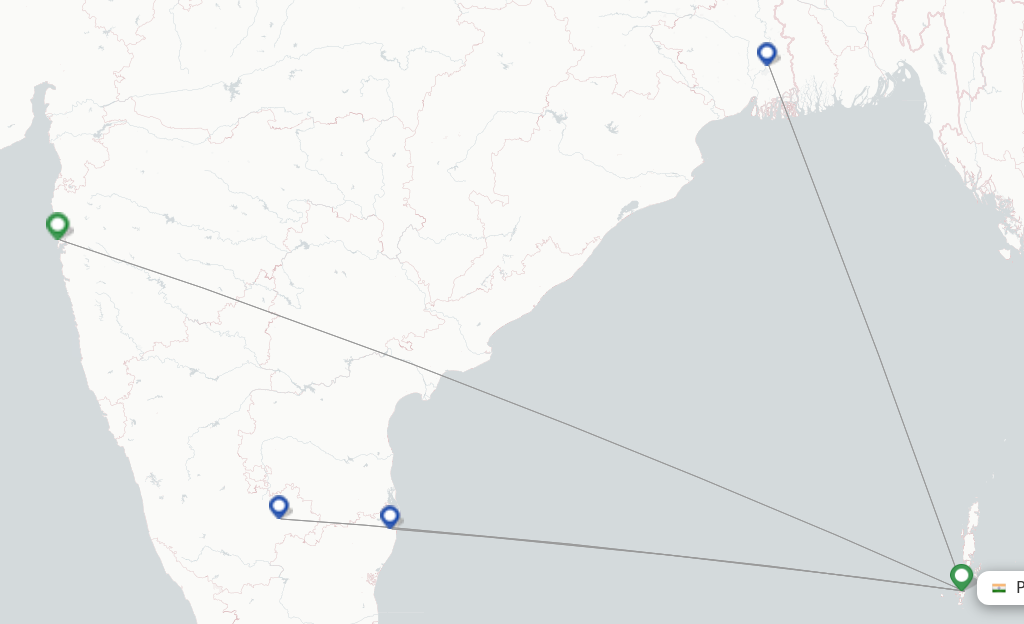 Route map with flights from Port Blair with IndiGo